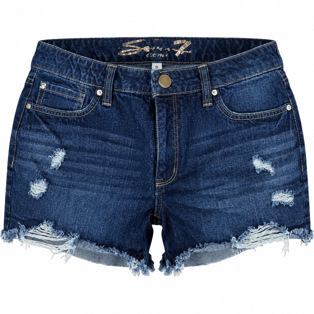 Seven7 Womens Weekend Short Size 14 Cotton Blue Distressed Denim Jean Shorts
